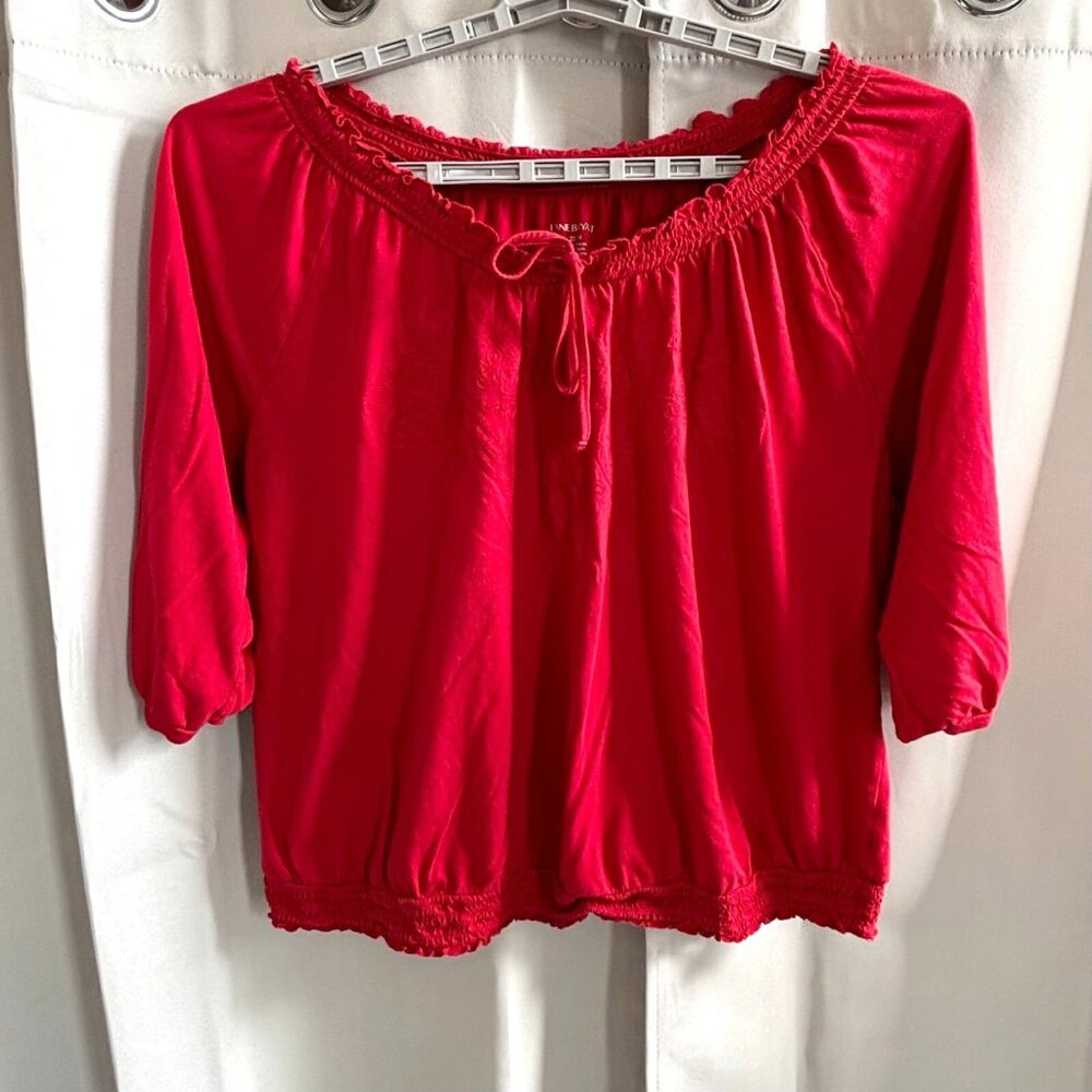 Lane Bryant Women Top Sz 22 24 Red‎ Modal Embroidered Bow Nautical Comfort 17883